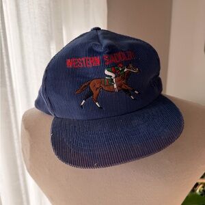 Vintage Western Saddlery Corduroy Snapback Hat Jockey Horse Racing Cap